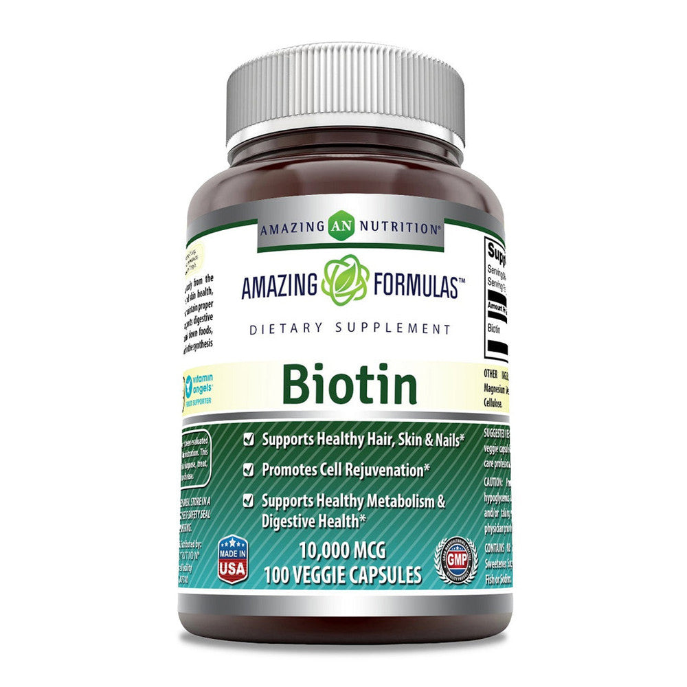Amazing Nutrition Amazing Formulas Biotin Supplement 10,000Mcg Capsules, Supports Healthy Hair, Skin And Nails, 100 Ea